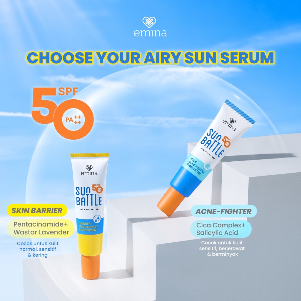 Emina Sun Battle Airy Sun Serum (FUN SIZE) SPF50 PA++++ - Cica Acne Fighter Sunscreen 20ml