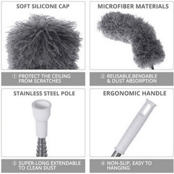 Kemoceng Bulu Microfiber + Gagang Panjang 2 Meter (Sulak Debu)