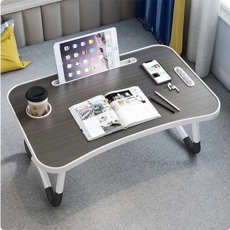 Meja Laptop Lipat Portable POLOS 60x40cm - COKLAT KAYU (Tab + Gelas)
