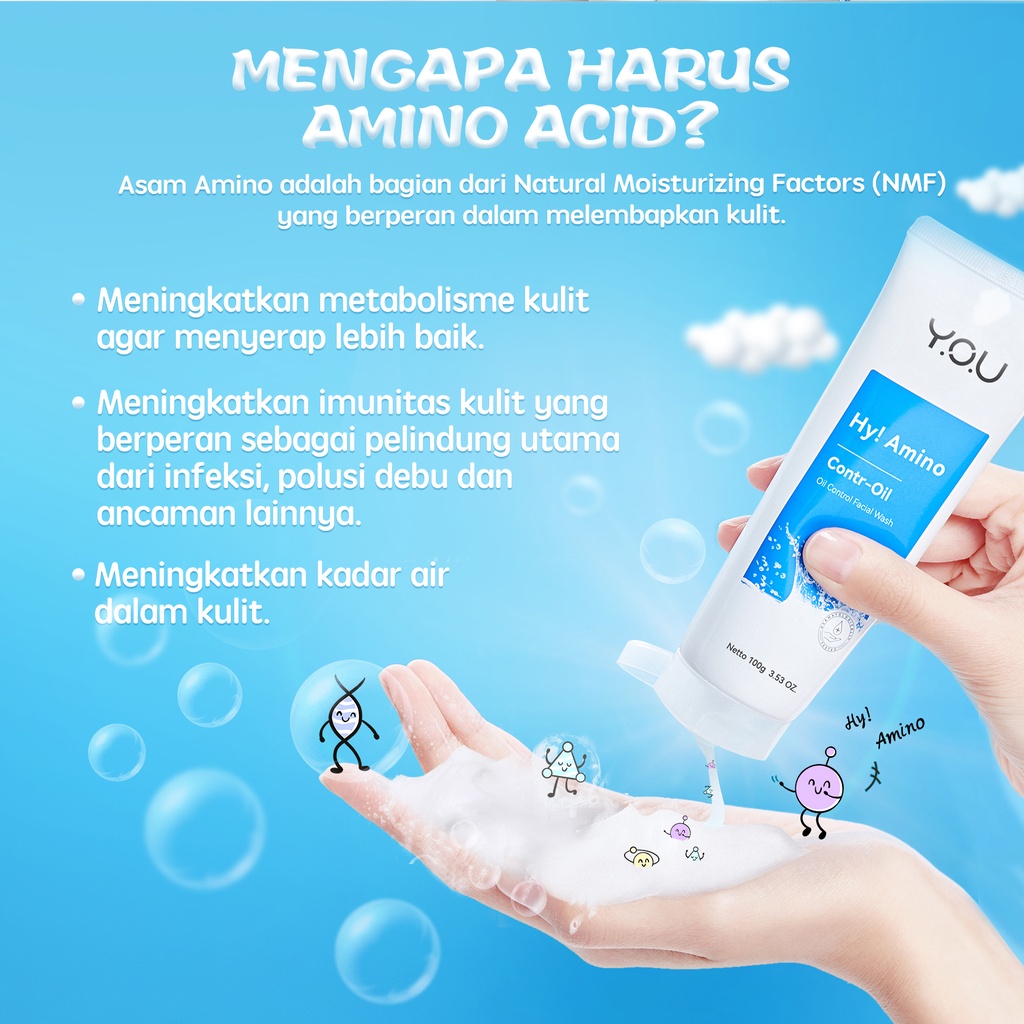 YOU Hy! Amino Contr-Oil Oil Control Facial Wash 100gr (Biru)