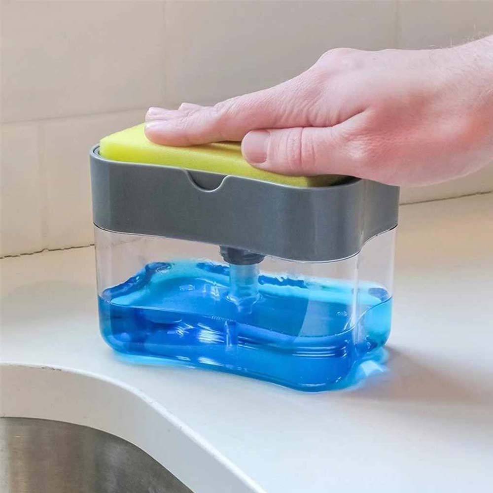 Dispenser Sabun Cuci Piring Kotak + Holder + Spons
