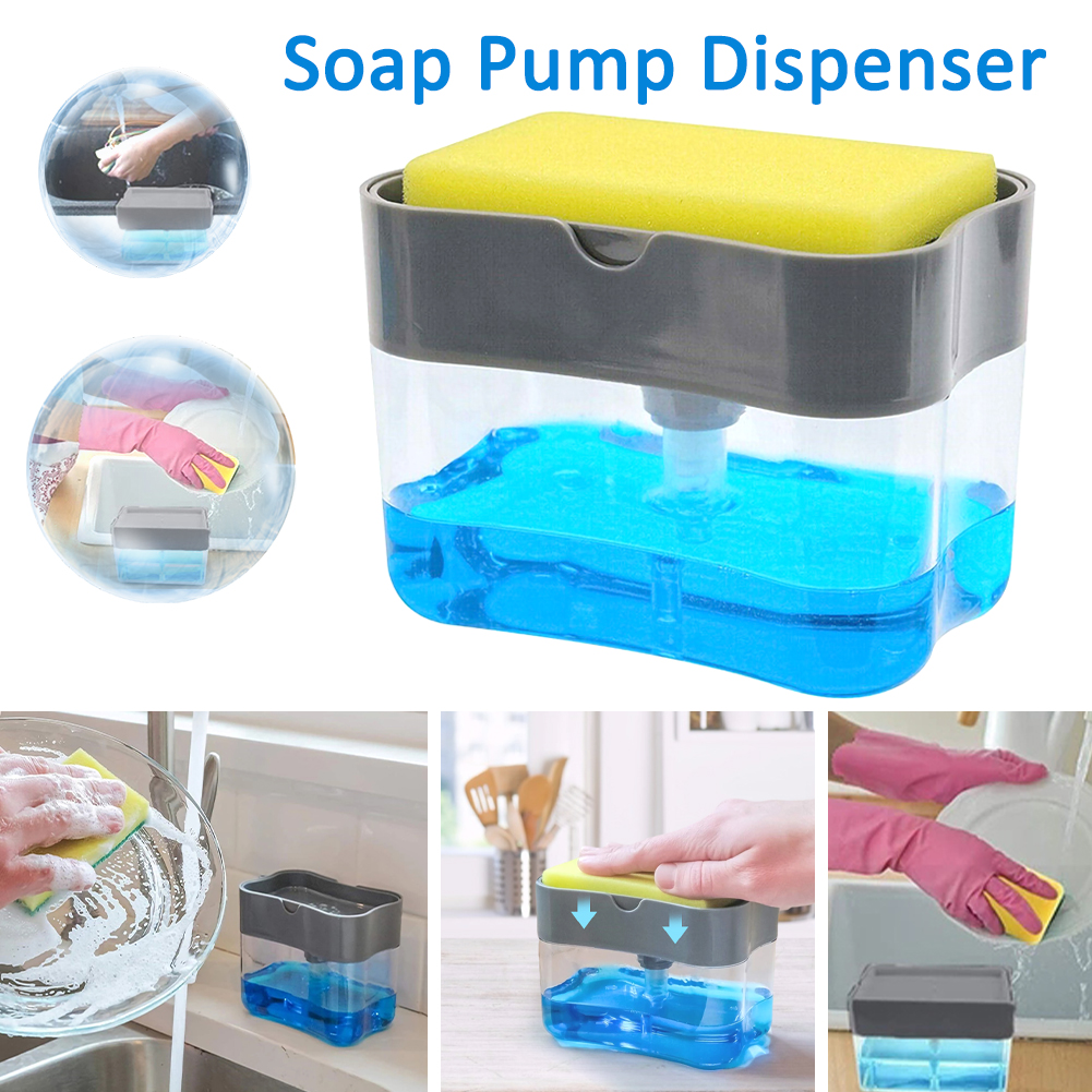 Dispenser Sabun Cuci Piring Kotak + Holder + Spons