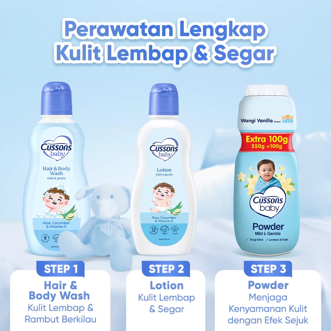 Cussons Baby Bedak Powder 130gr (100+30) - Biru Mild & Gentle