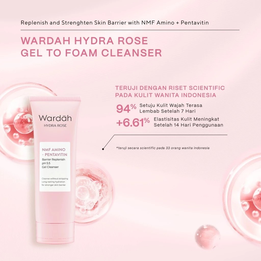 Wardah Hydra Rose NMF Amino + Pentavitin Barrier Replenish pH 5.5 Gel Cleanser 100ml