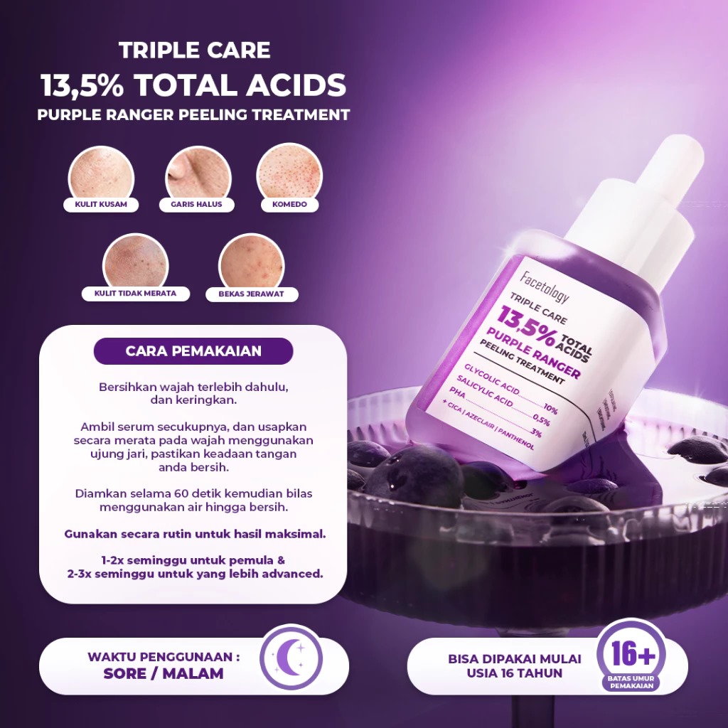 Facetology (Beli 1 Gratis 1) Triple Care 13.5% Total Acids Purple Ranger Peeling Treatment Serum