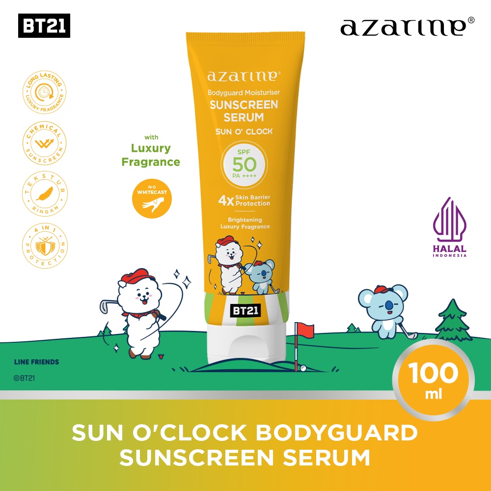 Azarine x BT21 Body Guard Moisturizer Sunscreen Serum SPF50 PA++++ 100ml - Sun O'Clock (Kuning) *