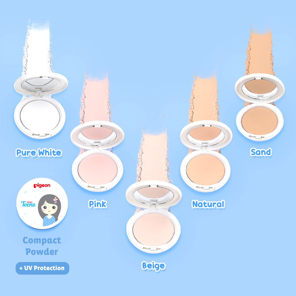 Pigeon Teens Compact Powder + UV Protection Refill + Puff 14gr - Pink (Pack Biru)