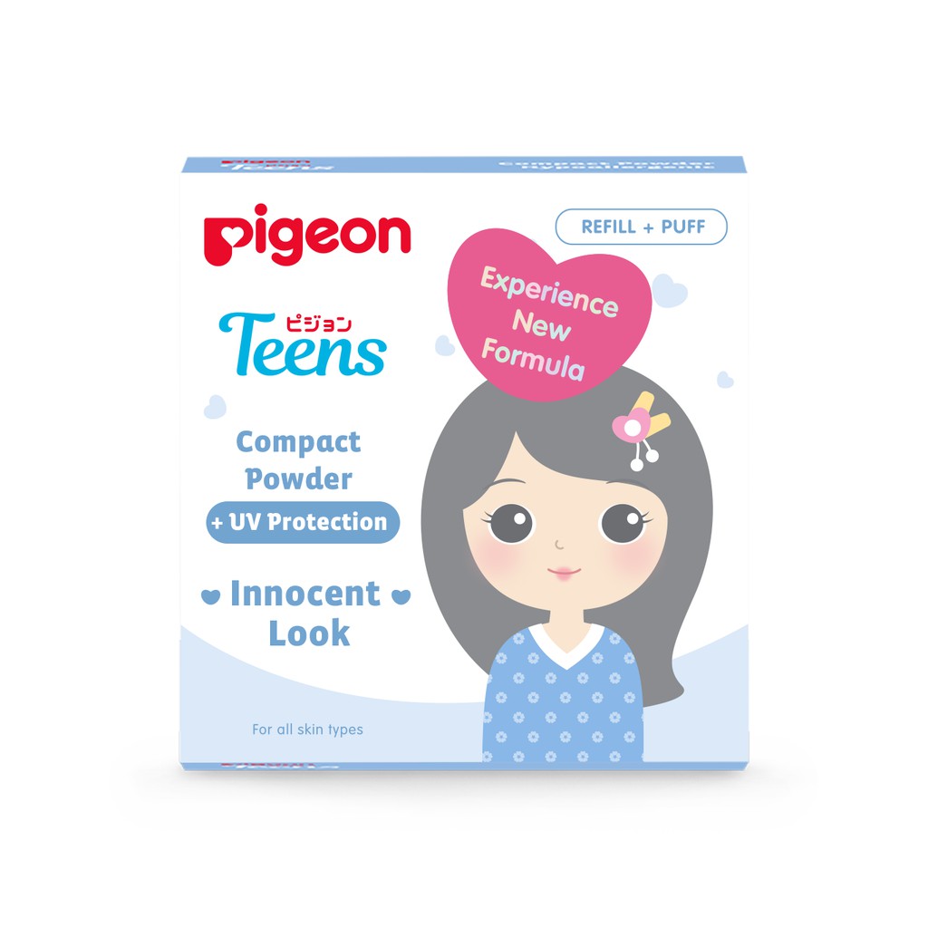 Pigeon Teens Compact Powder + UV Protection Refill + Puff 14gr - Sand (Pack Biru)