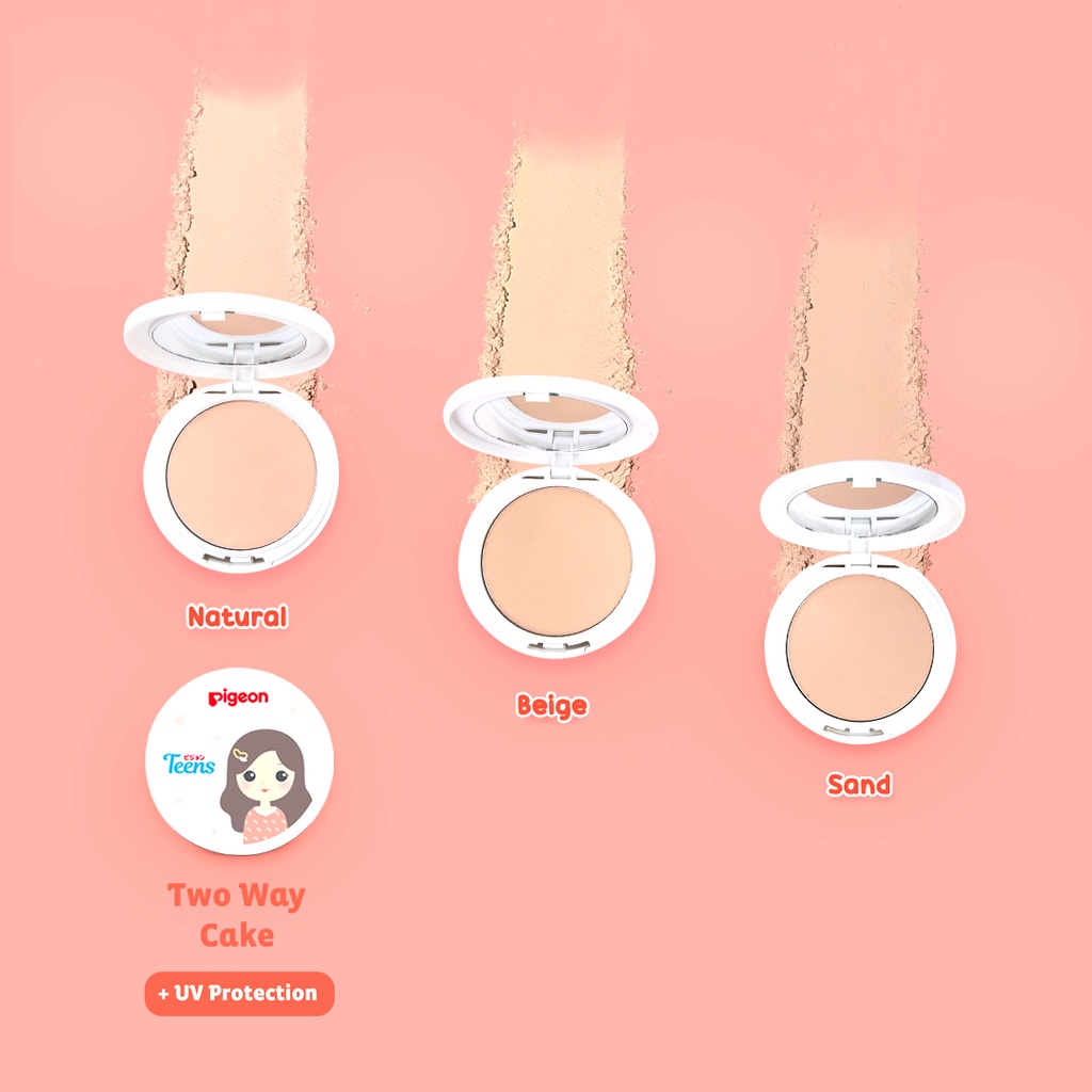 Pigeon Teens Two Way Cake + UV Protection Refill + Puff 14gr - Beige (Pack Peach)