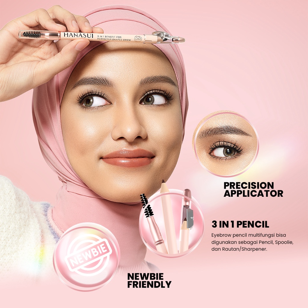 Hanasui Eyebrowtiful Pencil 3in1 - Light Brown (Pensil Alis)