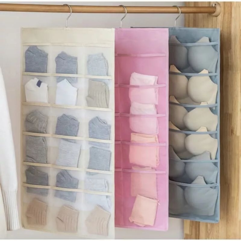 Hanging Underwear Pouch 30 Sekat Bahan Jaring (2 Sisi)