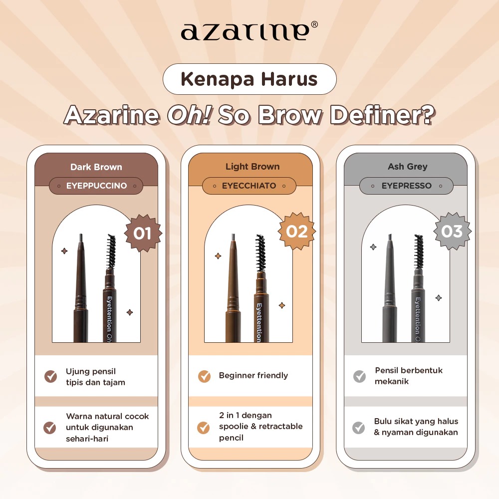 Azarine Oh! My Brow Definer - 01 Eyeppuccino (DARK BROWN)