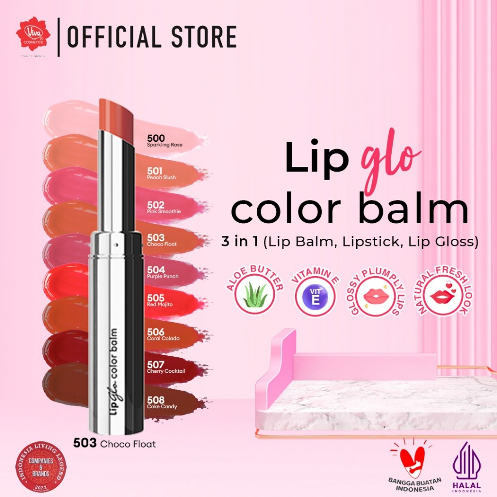 Red-A Lip Glo Color Balm 3in1 - 500 Sparkling Rose (Lip Glow + Lip Balm + Lipstick)