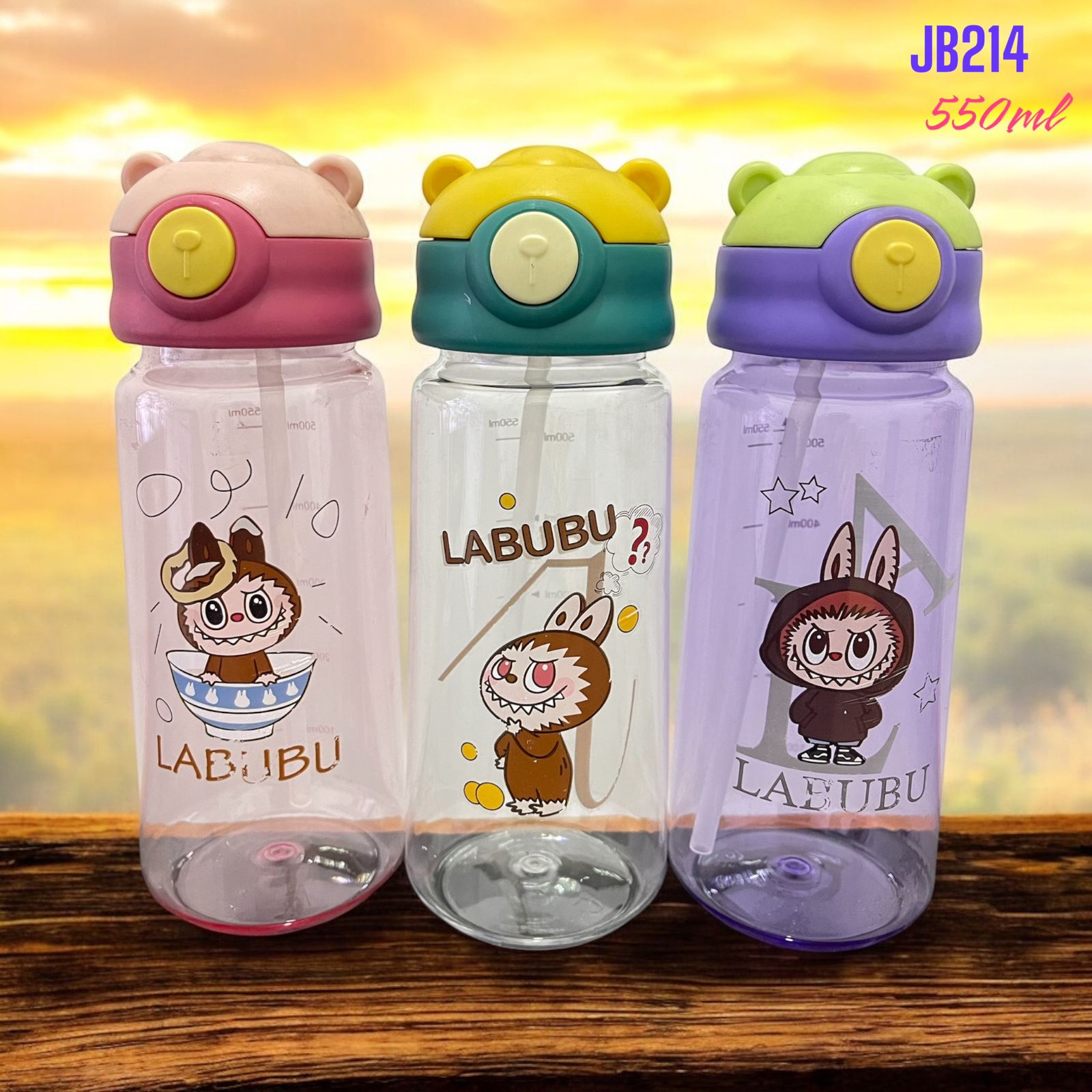 Botol Minum LABUBU MINI 550ml (JB214) - PINK (Botol Minum Anak Lucu + Free Sedotan)