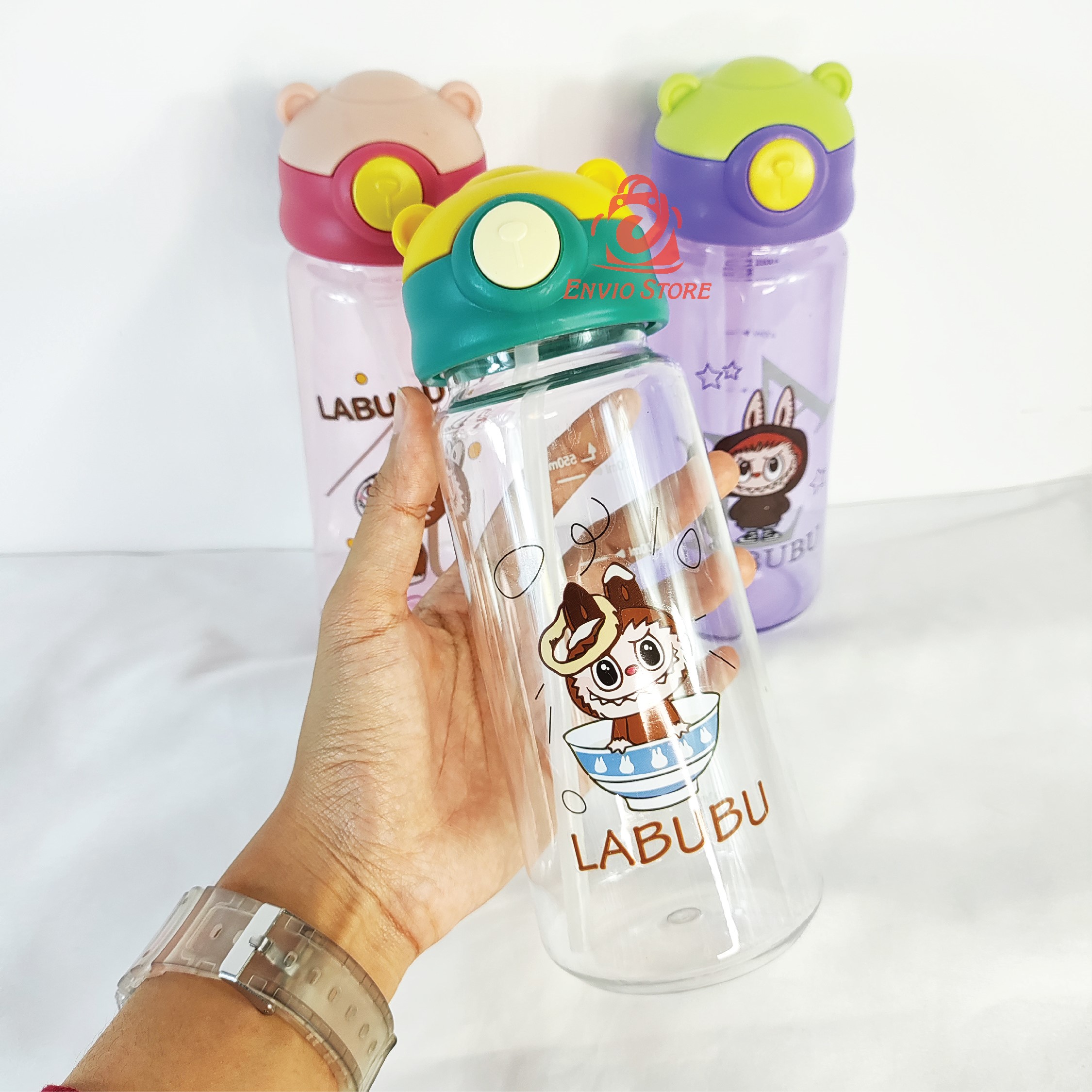 Botol Minum LABUBU MINI 550ml (JB214) - PINK (Botol Minum Anak Lucu + Free Sedotan)