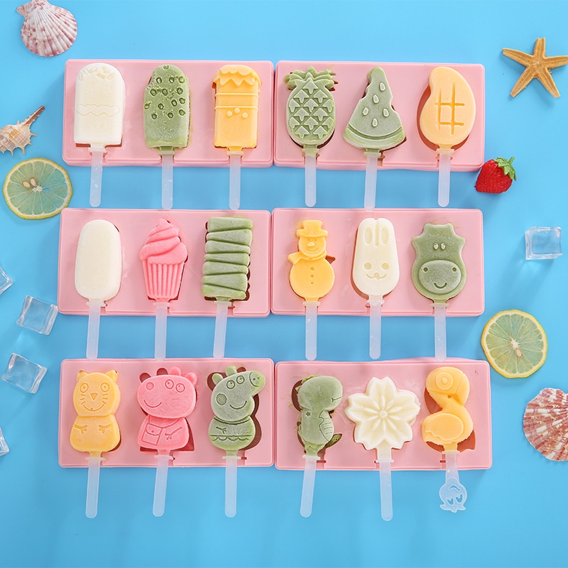 Cetakan Es Krim / Es Batu Bahan Silikon 3 Jenis Motif Lucu