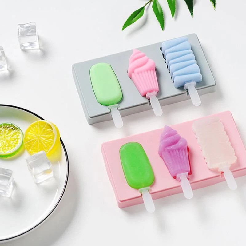 Cetakan Es Krim / Es Batu Bahan Silikon 3 Jenis Motif Lucu