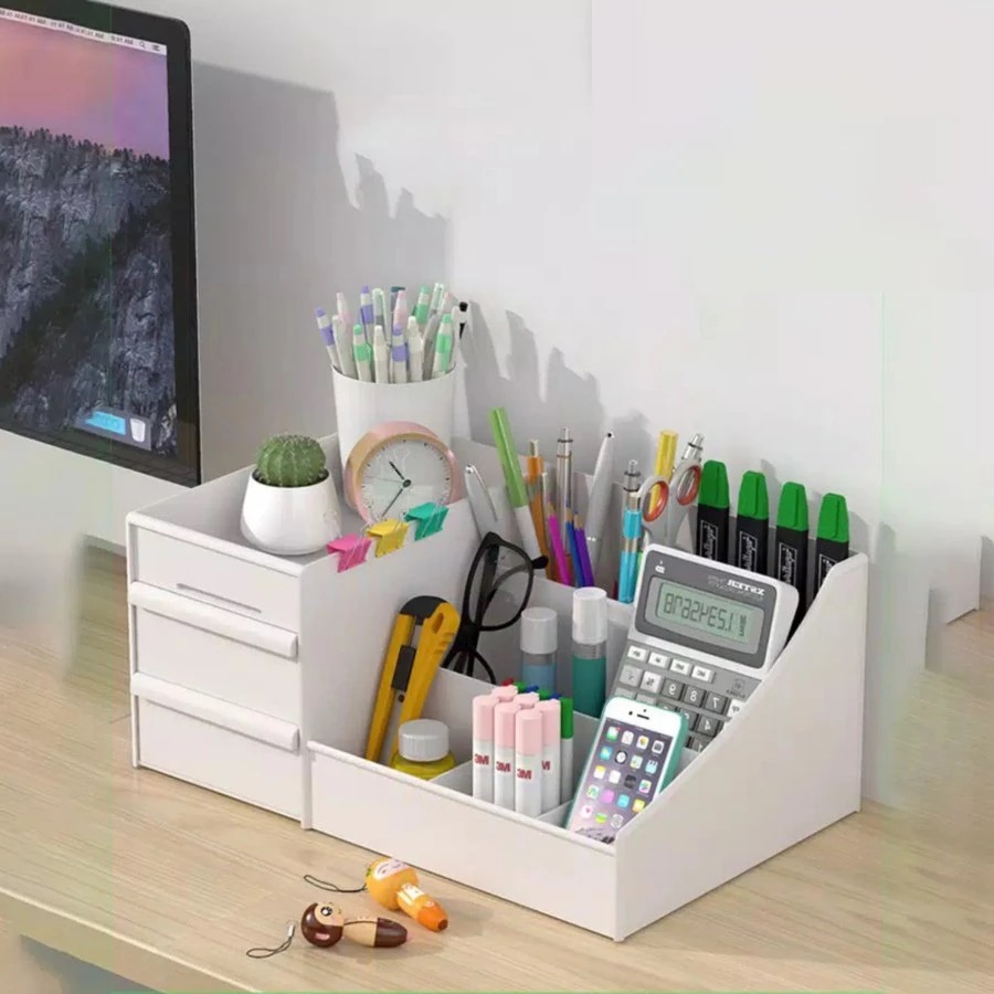 Rak Kosmetik Plastik + 2 Laci Mini - PUTIH (Makeup Storage)