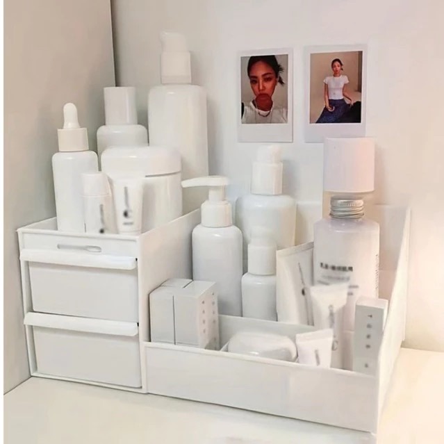 Rak Kosmetik Plastik + 2 Laci Mini - PUTIH (Makeup Storage)