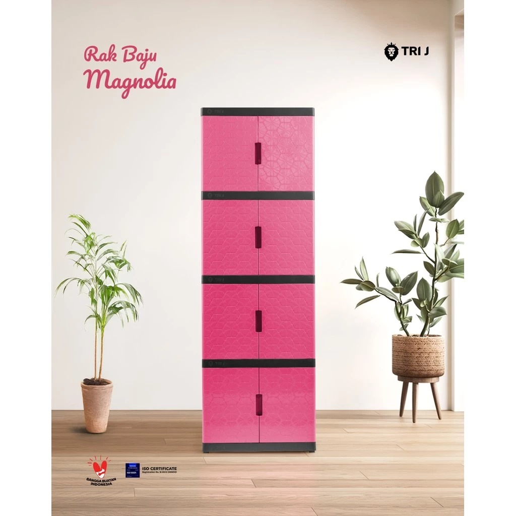 TRI J - Lemari Baju Plastik Magnolia 4 Susun - PUTIH (Rak Baju 8 Pintu)