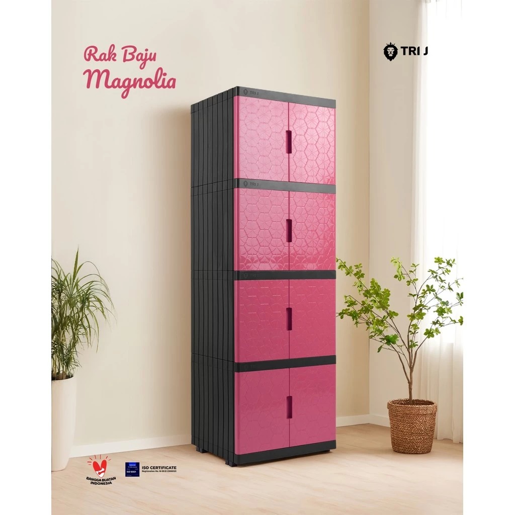 TRI J - Lemari Baju Plastik Magnolia 4 Susun - PUTIH (Rak Baju 8 Pintu)