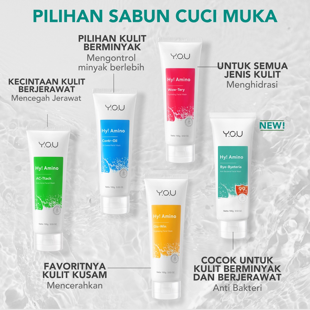 YOU Hy! Amino Bye-Byeteria Anti Bacterial Facial Wash 100gr (Tosca)