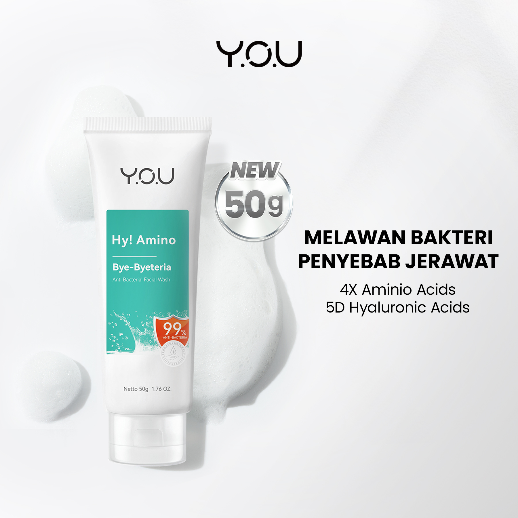 YOU Hy! Amino Bye-Byeteria Anti Bacterial Facial Wash 50gr (Tosca) *