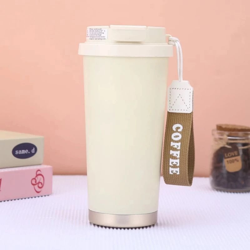 Botol Tumblr Coffee Stainless POLOS 530ml - PUTIH (Free Tali Strap + Sedotan) (ST8192)