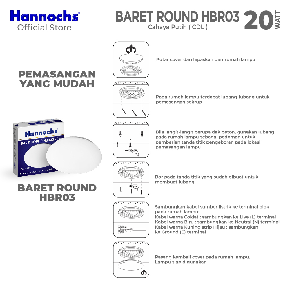 Hannochs HBR03 Mini Baret Round LED CDL 20 Watt (20W)