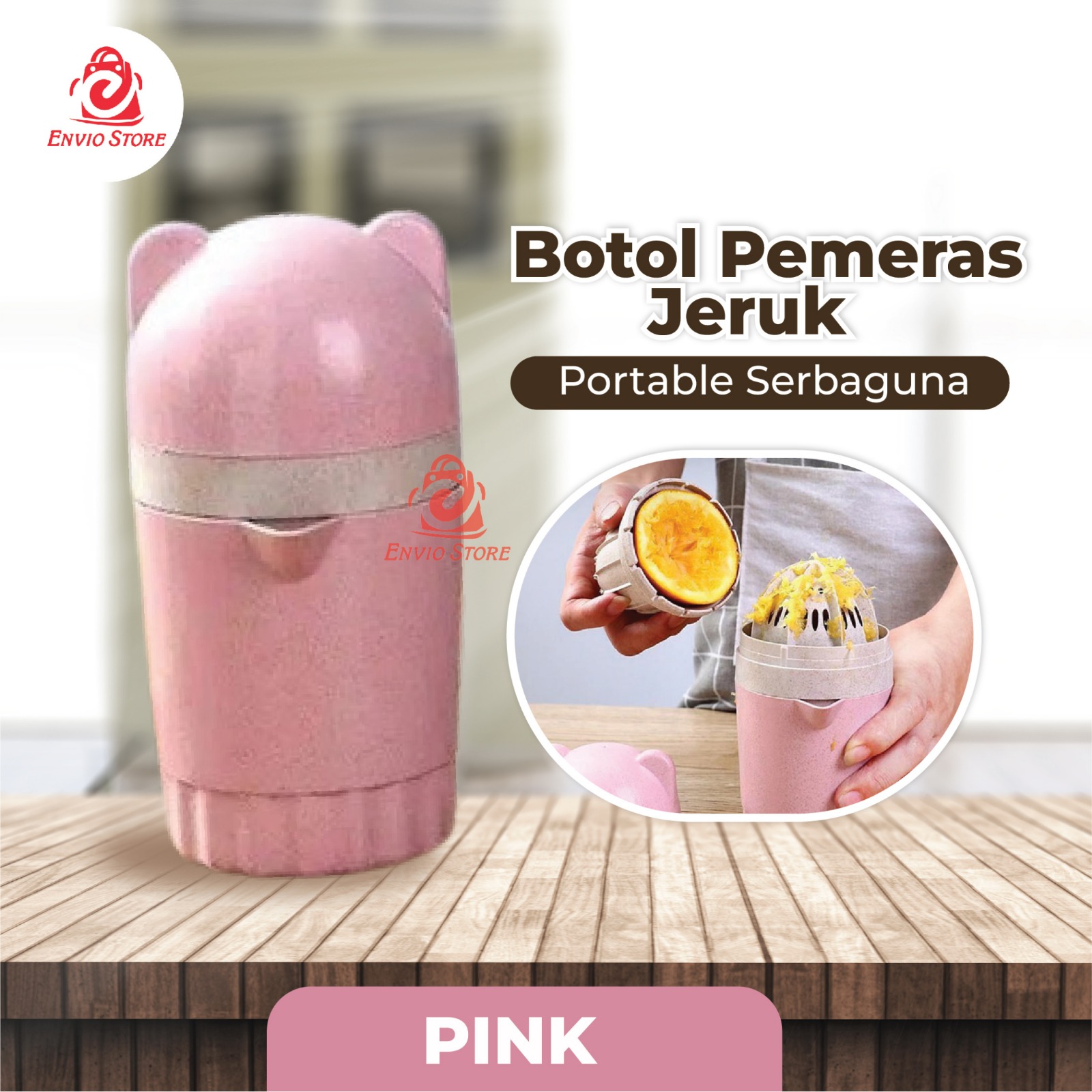 Botol Pemeras Jeruk Portable Serbaguna (Manual Juicer Cup) - Pink