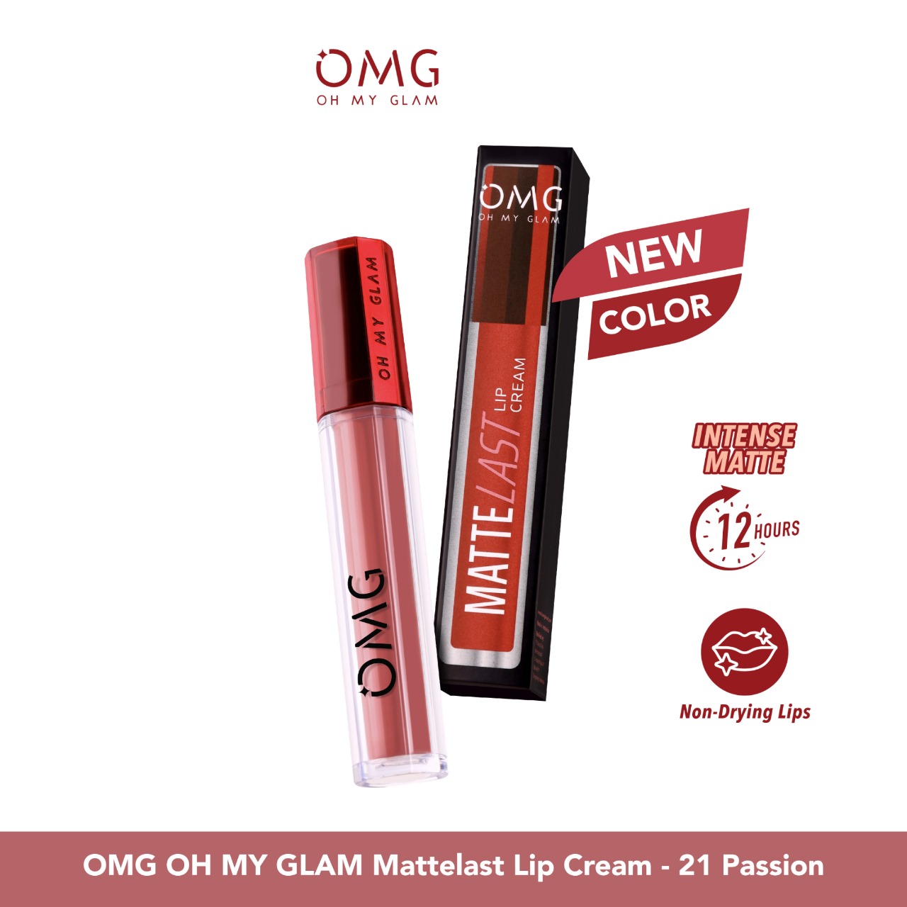 Oh My Glam Mattelast Lip Cream - 21 Passion 2.9g (OMG)