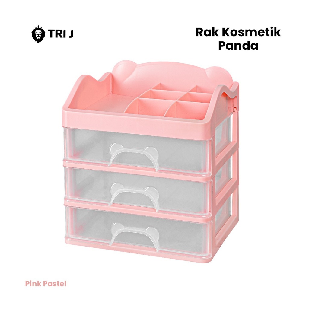 TRI J - Laci 3 Susun PANDA - PINK (Rak Kosmetik Makeup Organizer)