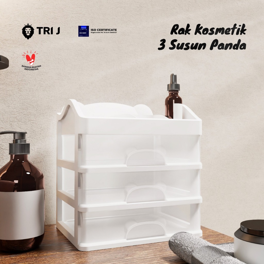 TRI J - Laci 3 Susun PANDA - PINK (Rak Kosmetik Makeup Organizer)