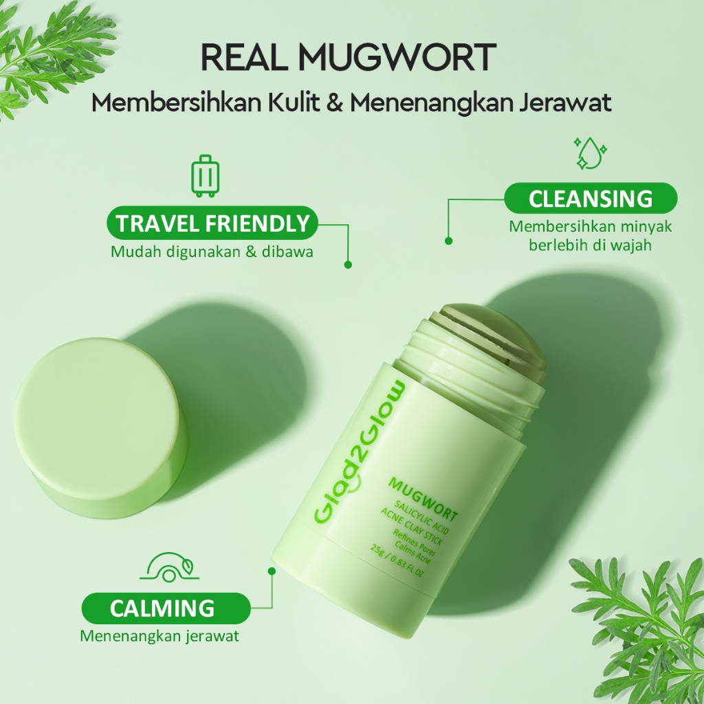 Glad 2 Glow Clay Stick - Mugwort Salicylic Acid Acne 25gr