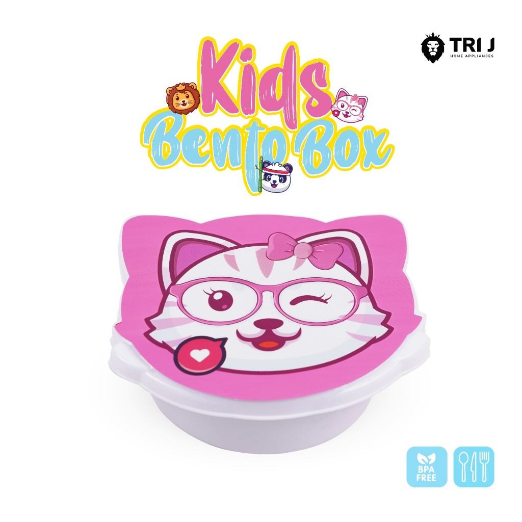 TRI J - Kids Bento Box - PINK CAT (Kotak Bekal Anak Motif Lucu)