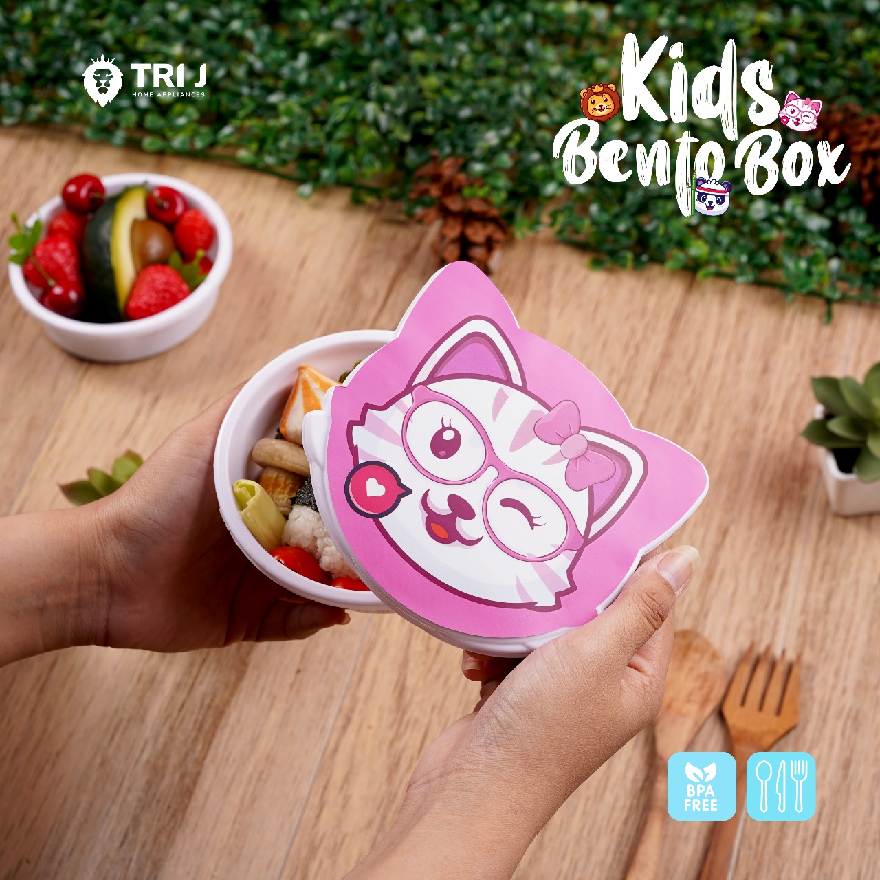 TRI J - Kids Bento Box - PINK CAT (Kotak Bekal Anak Motif Lucu)