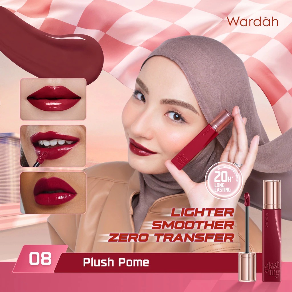 Wardah Glasting Liquid Lip 3.5gr (Lip Cream Transferproof) - 08 Plush Pome