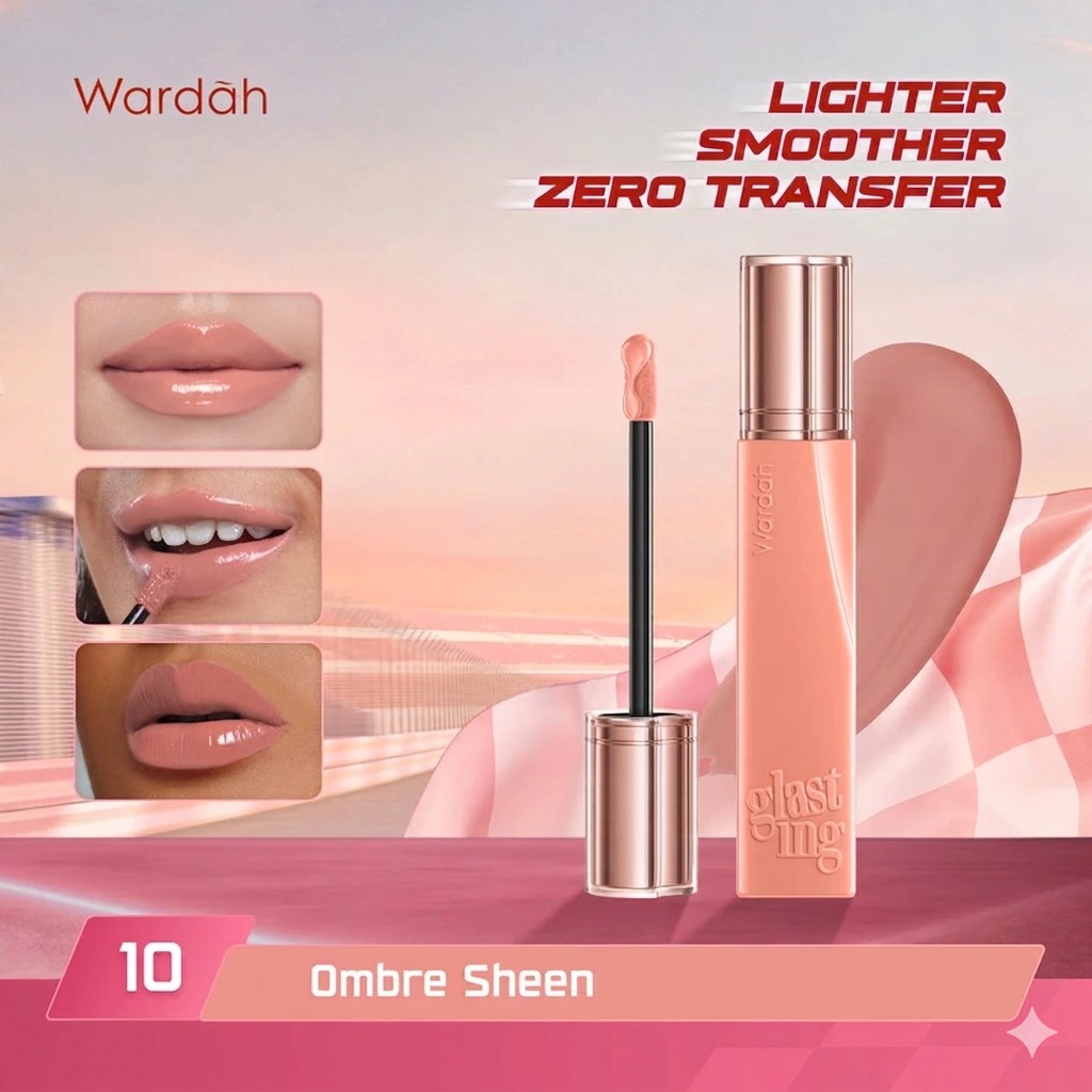 Wardah Glasting Liquid Lip 3.5gr (Lip Cream Transferproof) - 10 Ombre Sheen