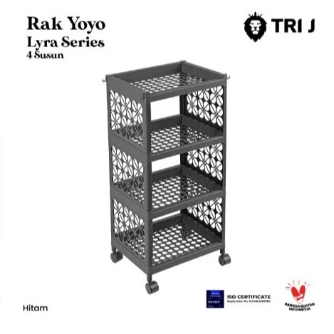 TRI J - Rak Yoyo LYRA Series 4 Susun - HITAM (Rak Roda Plastik 4 Tingkat)