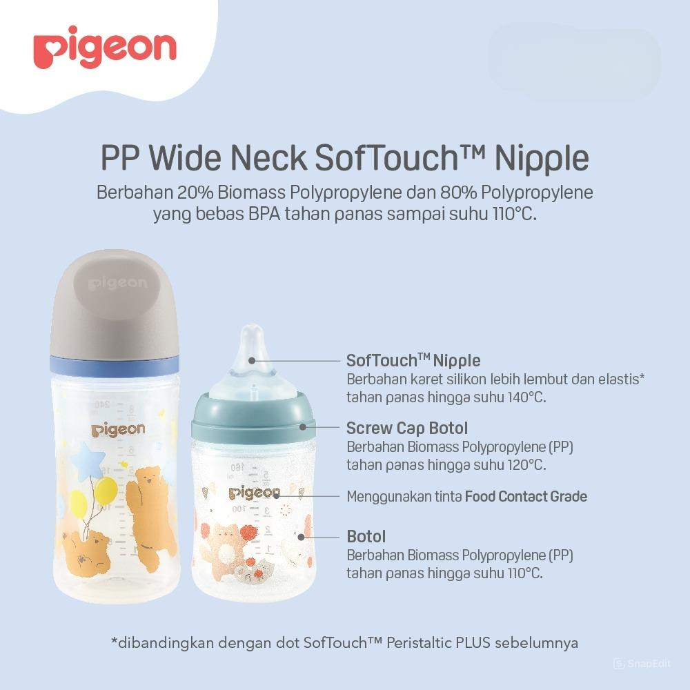 Pigeon Baby Bottle - PP Wide Neck SofTouch Nipple 240ml Beruang (Umur 3+ Bulan) Botol Susu Bayi