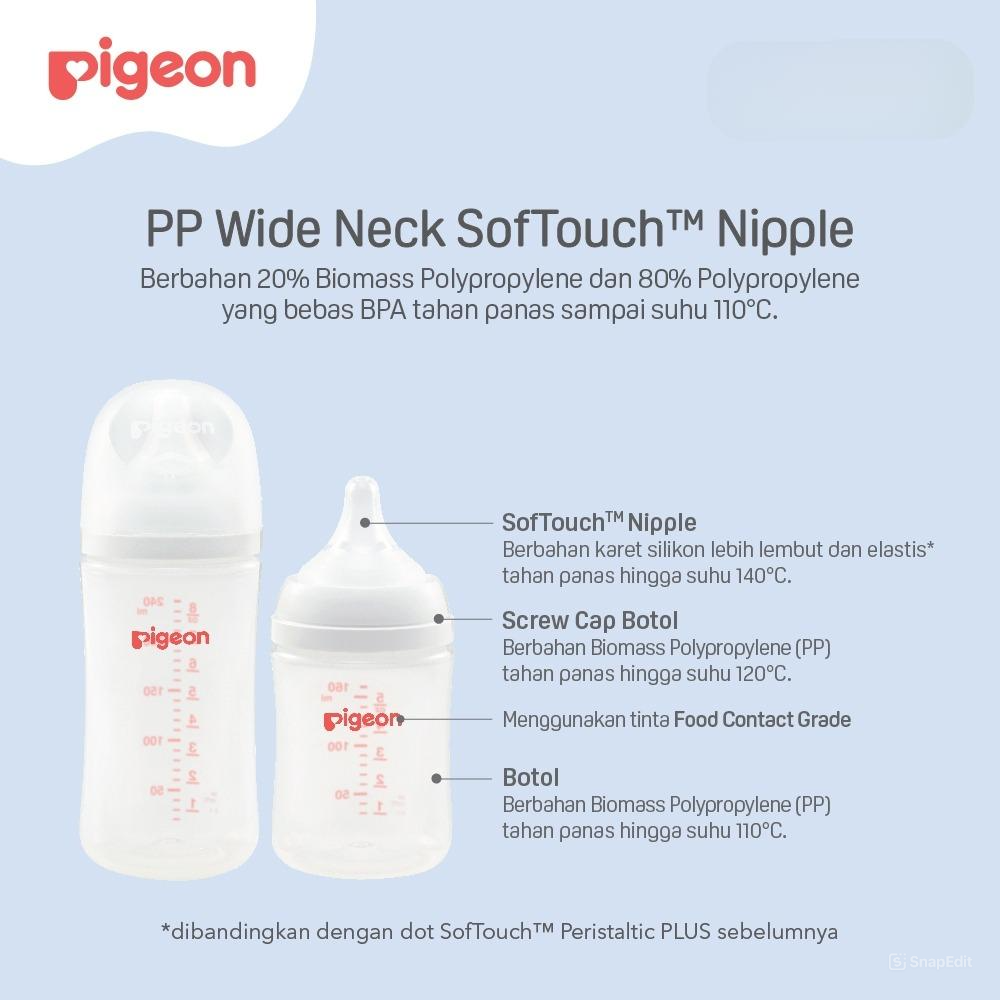 Pigeon Baby Bottle - PP Wide Neck SofTouch Nipple 240ml Lumba (Umur 3+ Bulan) Botol Susu Bayi