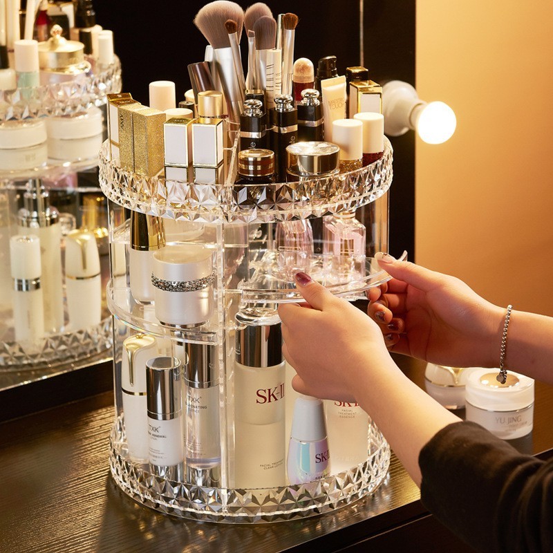 Rak Kosmetik Akrilik Putar 360° - Rak Kosmetik Skincare Makeup Organizer