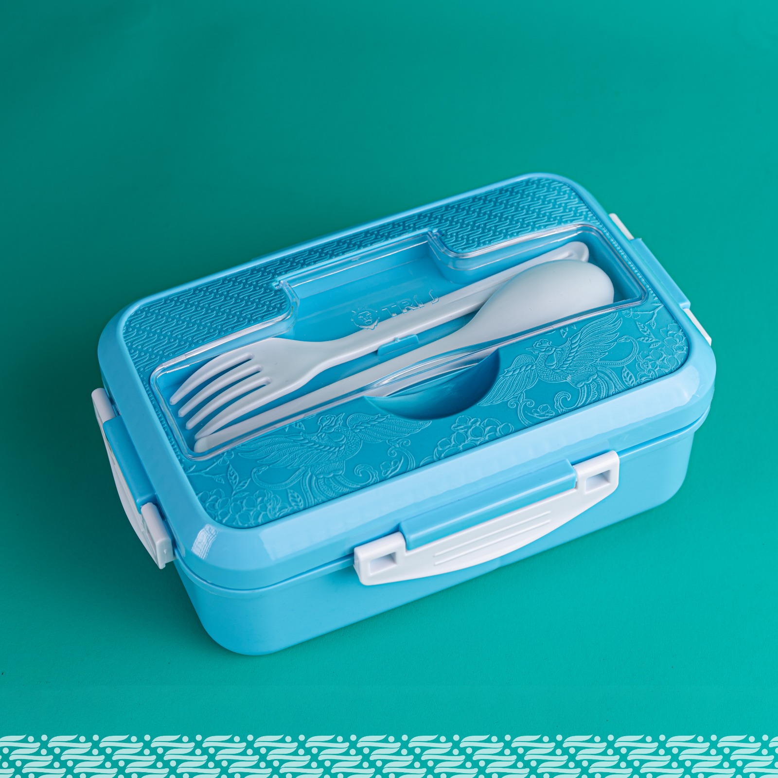 TRI J - Lunch Box 4in1 - BIRU (Free Sendok dan Garpu)