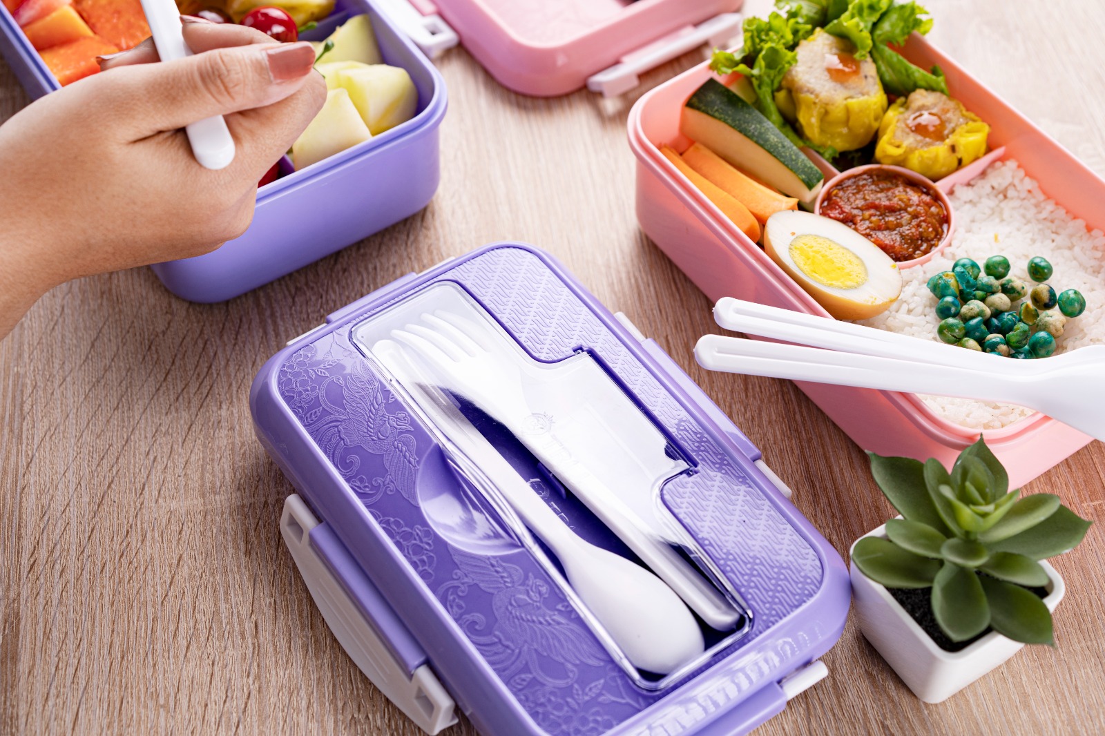 TRI J - Lunch Box 4in1 - BIRU (Free Sendok dan Garpu)