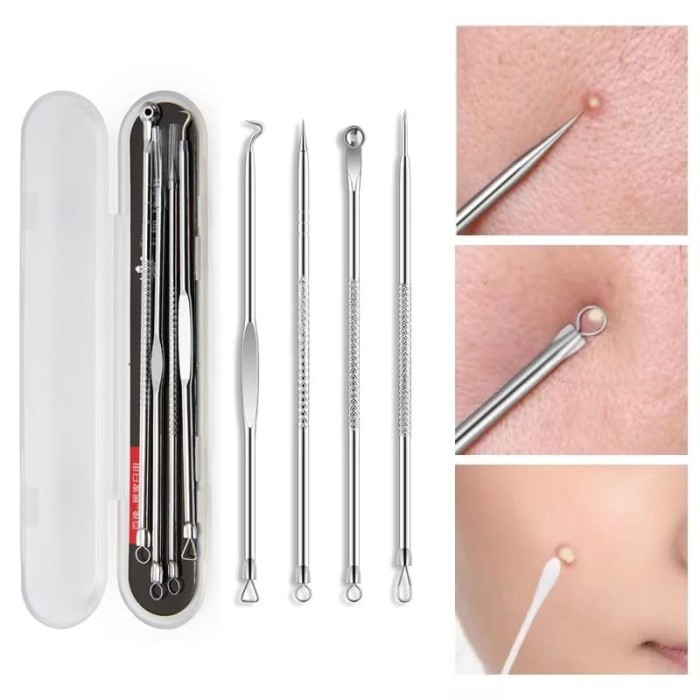 Alat Pembersih Komedo 4in1 + Box (Jarum Komedo Jerawat)