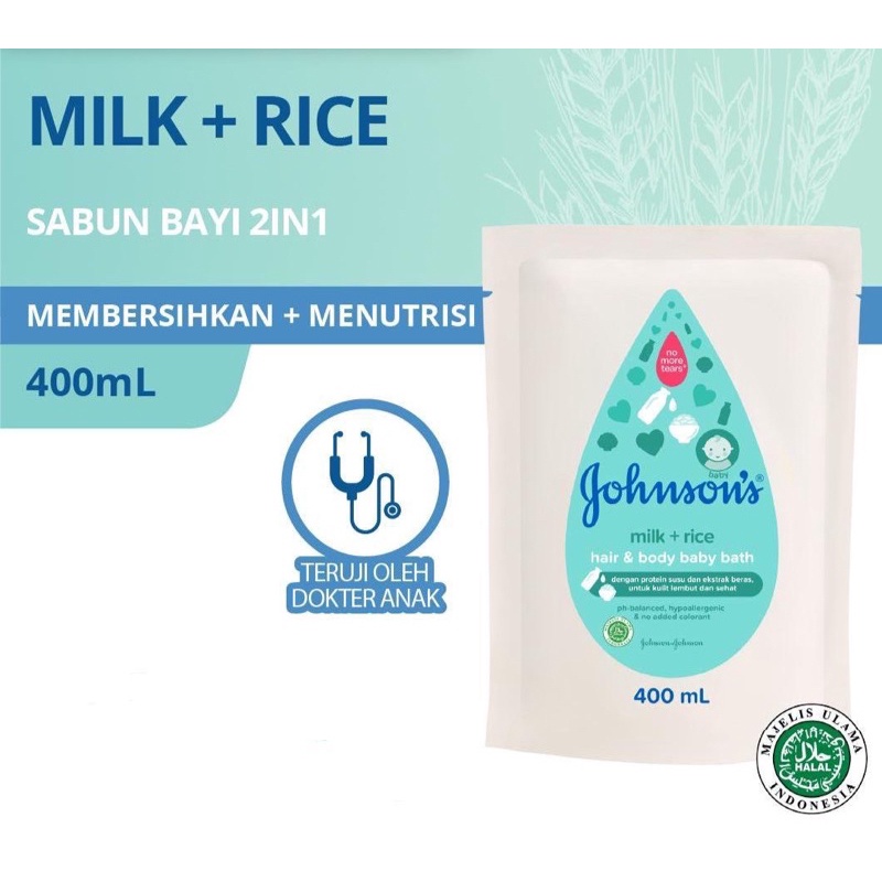 Johnsons Baby Hair & Body Baby Bath - Milk Rice REFILL 400ml Johnsons Baby Hair & Body Baby Bath - Milk Rice REFILL 400ml
