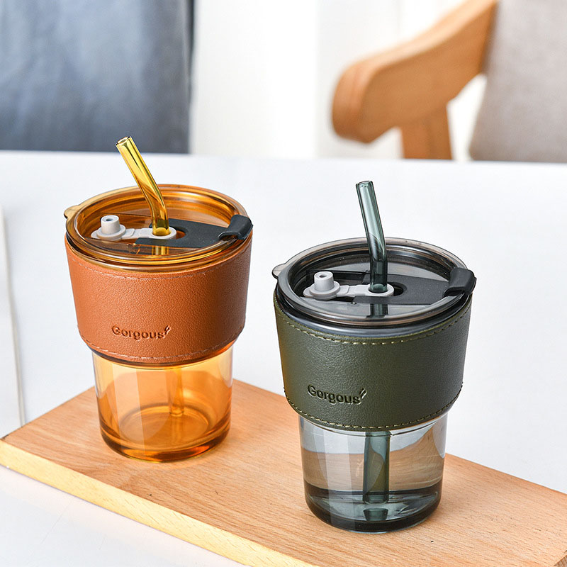 Tumbler Cup Coffee + Sedotan + Holder Kulit 400ml (HA1577)