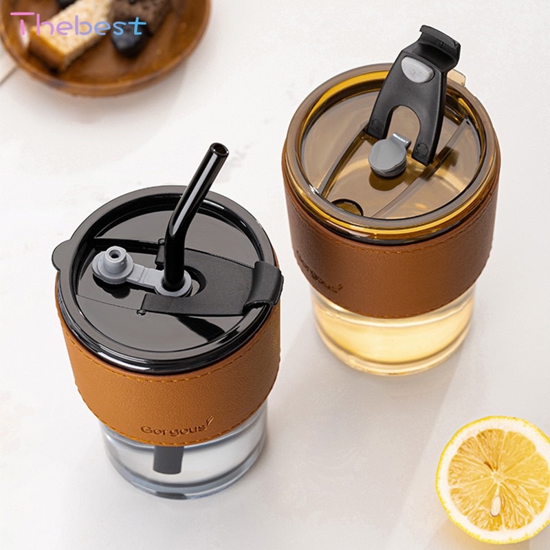 Tumbler Cup Coffee + Sedotan + Holder Kulit 400ml (HA1577)