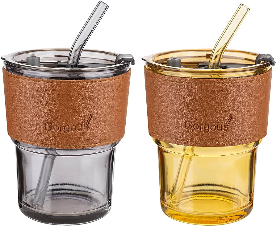 Tumbler Cup Coffee + Sedotan + Holder Kulit 400ml (HA1577)