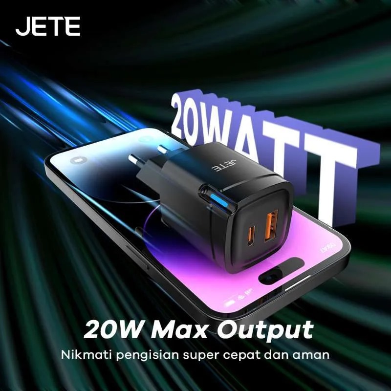JETE Charger E31 Adaptor USB-C & USB-A + Kabel Type C to Type C (20W)